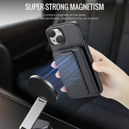 For iPhone 14 Fierre Shann Oil Wax Cow Leather Card Holder Back Phone Case(Black)