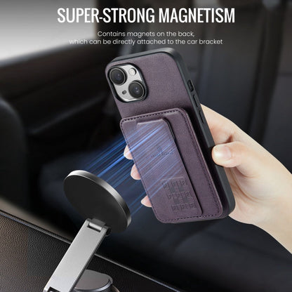 Pour iPhone 14 Fierre Shann Étui de protection arrière en cuir de vachette ciré avec porte-cartes (violet)