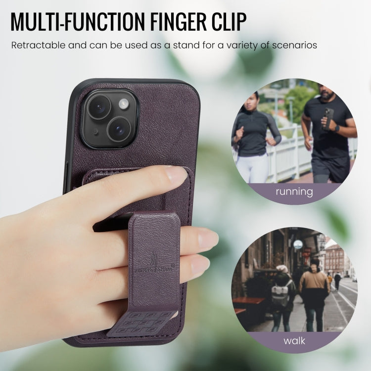 Pour iPhone 14 Fierre Shann Étui de protection arrière en cuir de vachette ciré avec porte-cartes (violet)