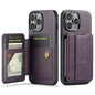 For iPhone 14 Pro Fierre Shann Oil Wax Cow Leather Card Holder Back Phone Case(Purple)