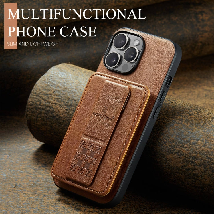 Pour iPhone 14 Pro Fierre Shann Étui de téléphone arrière en cuir de vachette ciré avec porte-cartes (marron)