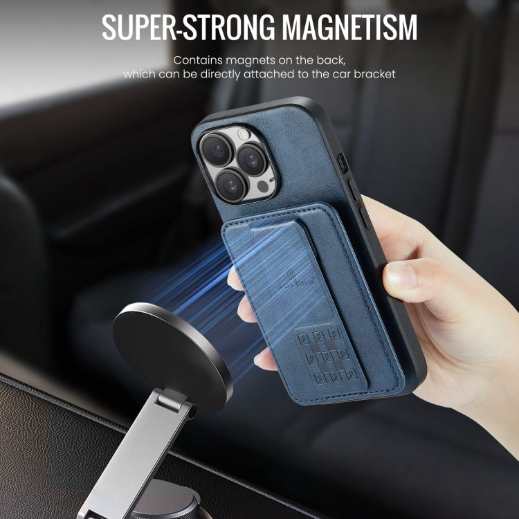 For iPhone 14 Pro Max Fierre Shann Oil Wax Cow Leather Card Holder Back Phone Case(Blue)