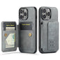 For iPhone 13 Pro Max Fierre Shann Oil Wax Cow Leather Card Holder Back Phone Case(Grey)