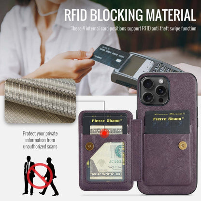 For iPhone 13 Pro Max Fierre Shann Oil Wax Cow Leather Card Holder Back Phone Case(Purple)