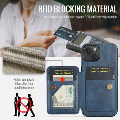 For iPhone 13 Fierre Shann Oil Wax Cow Leather Card Holder Back Phone Case(Blue)