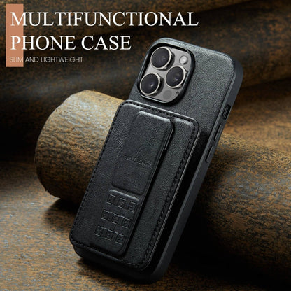 For iPhone 12 Pro Max Fierre Shann Oil Wax Cow Leather Card Holder Back Phone Case(Black)