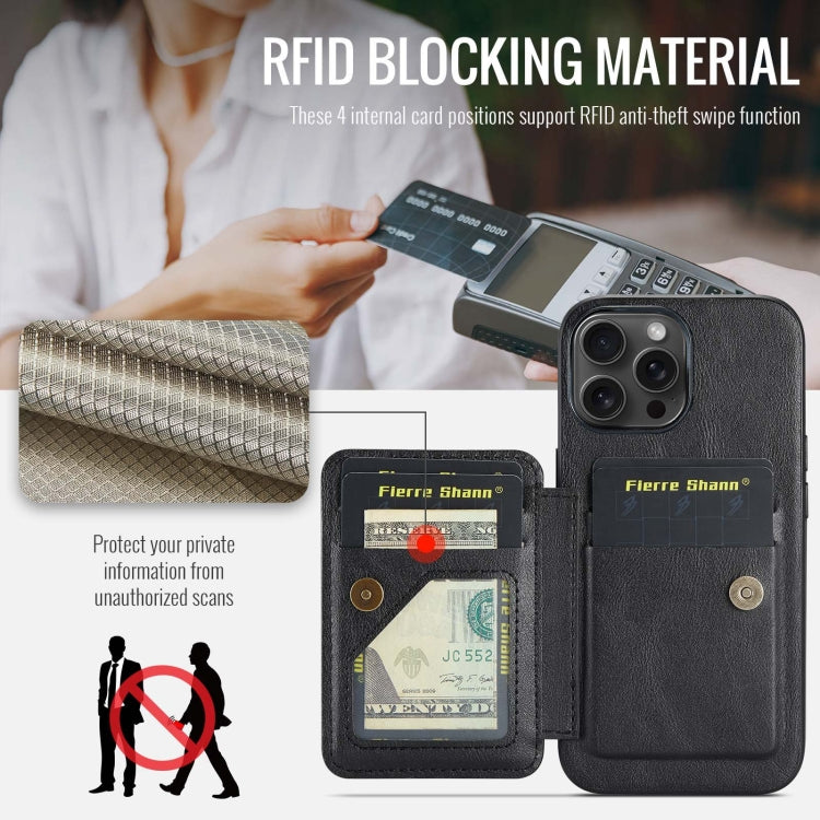 For iPhone 12 Pro Max Fierre Shann Oil Wax Cow Leather Card Holder Back Phone Case(Black)