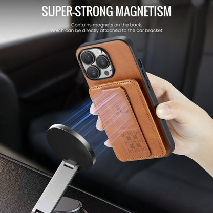 For iPhone 12 Pro Max Fierre Shann Oil Wax Cow Leather Card Holder Back Phone Case(Brown)