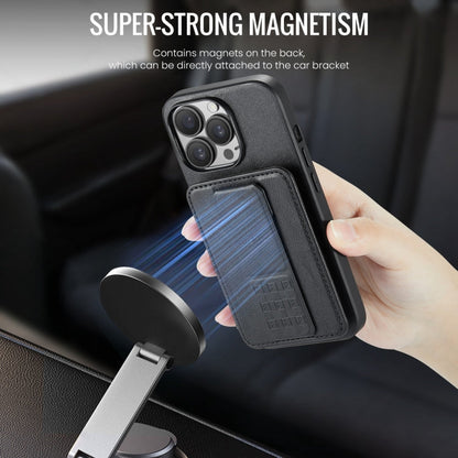 For iPhone 12 / 12 Pro Fierre Shann Oil Wax Cow Leather Card Holder Back Phone Case(Black)