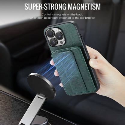 For iPhone 12 / 12 Pro Fierre Shann Oil Wax Cow Leather Card Holder Back Phone Case(Green)