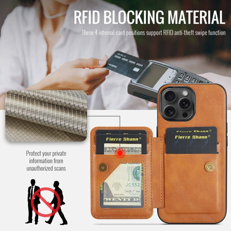For iPhone 12 / 12 Pro Fierre Shann Oil Wax Cow Leather Card Holder Back Phone Case(Brown)