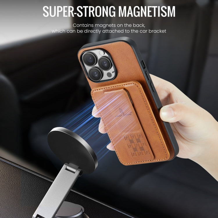 For iPhone 12 / 12 Pro Fierre Shann Oil Wax Cow Leather Card Holder Back Phone Case(Brown)