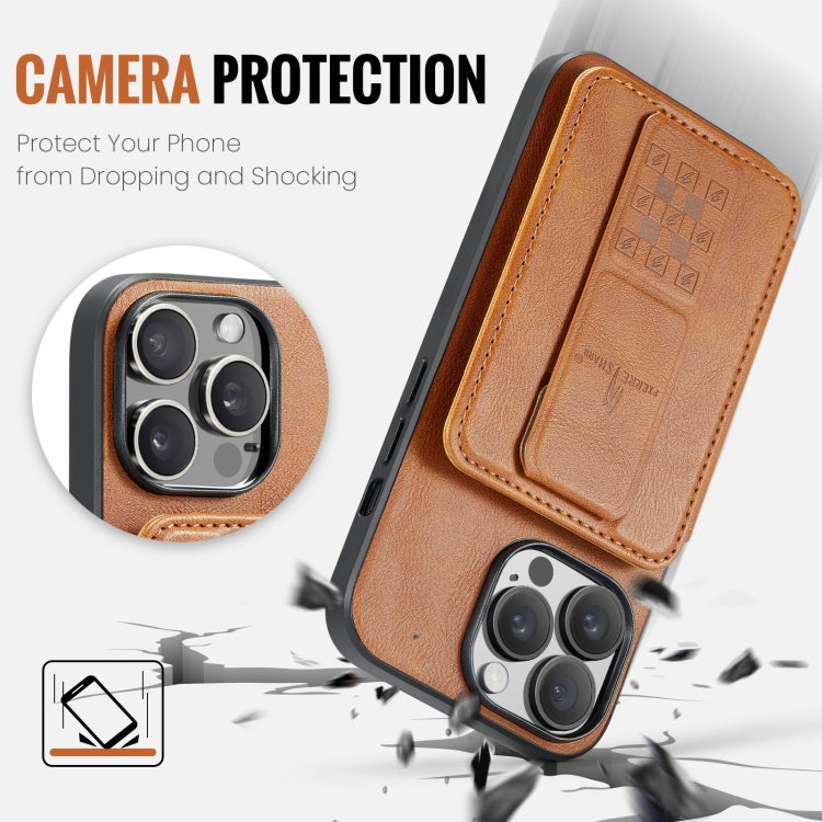 For iPhone 12 / 12 Pro Fierre Shann Oil Wax Cow Leather Card Holder Back Phone Case(Brown)