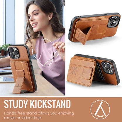 For iPhone 12 / 12 Pro Fierre Shann Oil Wax Cow Leather Card Holder Back Phone Case(Brown)