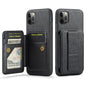 For iPhone 11 Pro Max Fierre Shann Oil Wax Cow Leather Card Holder Back Phone Case(Black)