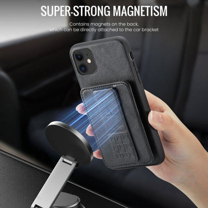 For iPhone 11 Pro Max Fierre Shann Oil Wax Cow Leather Card Holder Back Phone Case(Black)