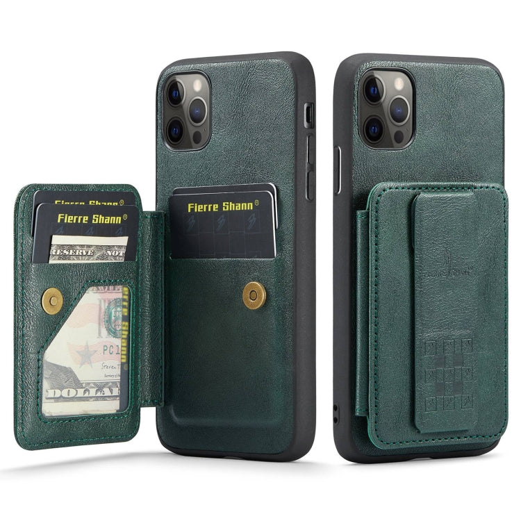 Pour iPhone 11 Pro Max Fierre Shann Étui de téléphone arrière en cuir de vachette ciré avec porte-cartes (Vert)