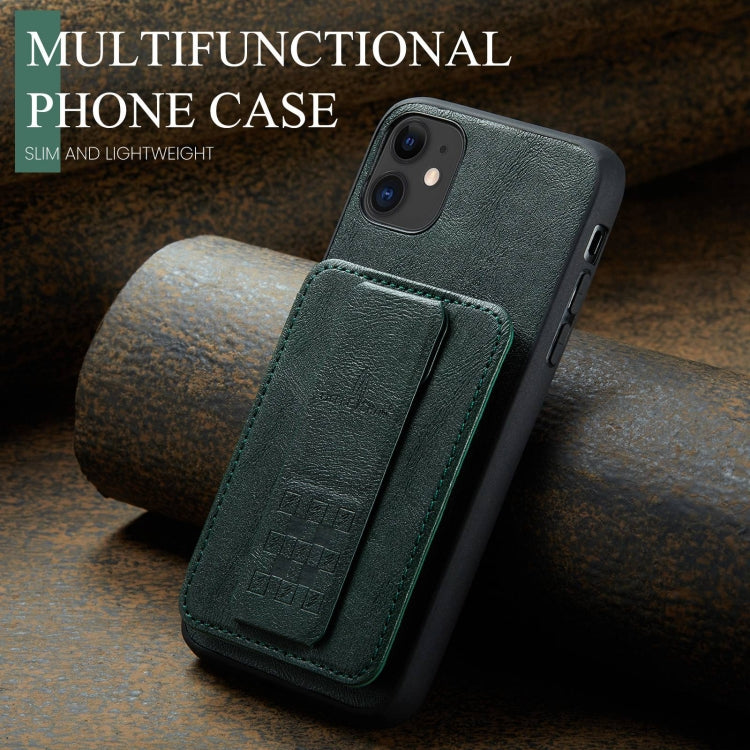 Pour iPhone 11 Pro Max Fierre Shann Étui de téléphone arrière en cuir de vachette ciré avec porte-cartes (Vert)