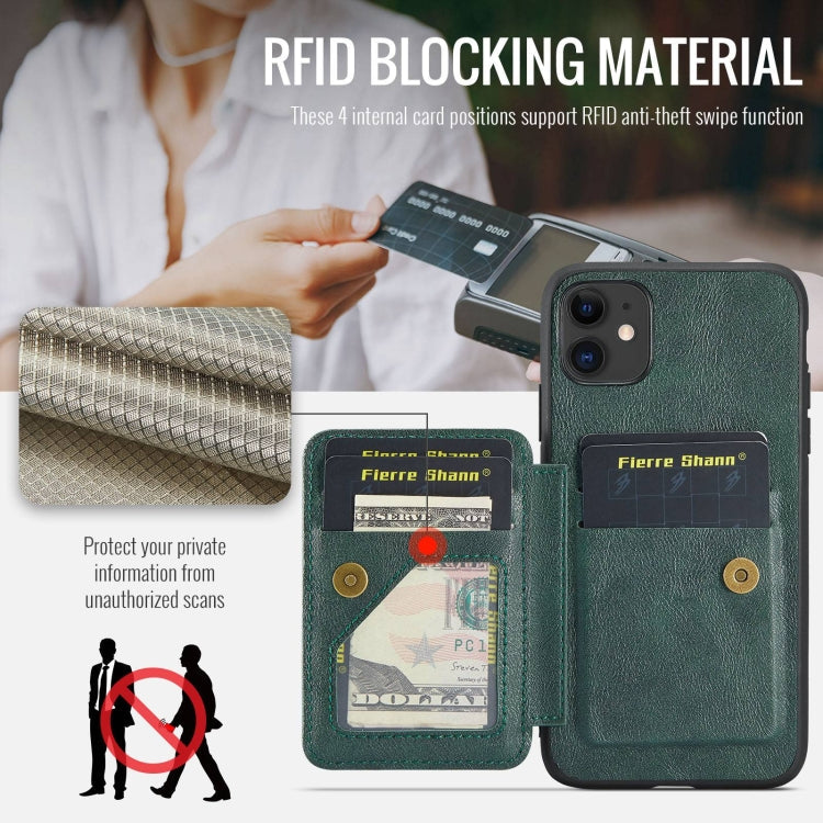 Pour iPhone 11 Pro Max Fierre Shann Étui de téléphone arrière en cuir de vachette ciré avec porte-cartes (Vert)