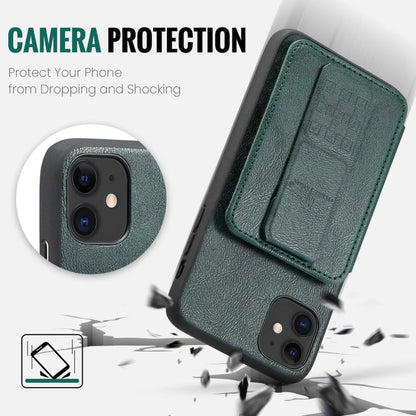 Pour iPhone 11 Pro Max Fierre Shann Étui de téléphone arrière en cuir de vachette ciré avec porte-cartes (Vert)