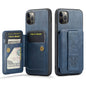 For iPhone 11 Pro Max Fierre Shann Oil Wax Cow Leather Card Holder Back Phone Case(Blue)