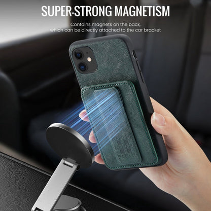 For iPhone 11 Pro Max Fierre Shann Oil Wax Cow Leather Card Holder Back Phone Case(Blue)