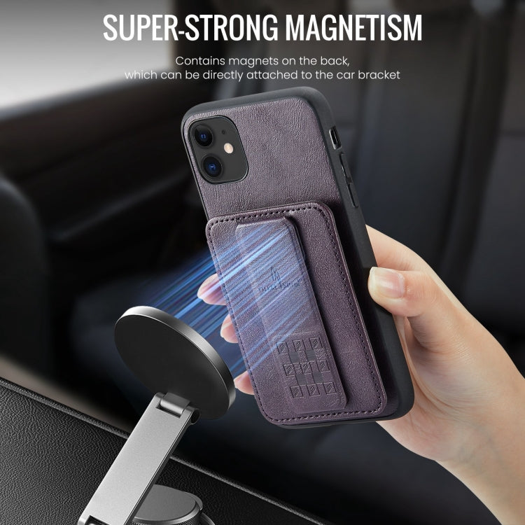 For iPhone 11 Pro Max Fierre Shann Oil Wax Cow Leather Card Holder Back Phone Case(Purple)