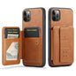 For iPhone 11 Pro Max Fierre Shann Oil Wax Cow Leather Card Holder Back Phone Case(Brown)