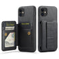 For iPhone 11 Fierre Shann Oil Wax Cow Leather Card Holder Back Phone Case(Black)