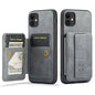 For iPhone 11 Fierre Shann Oil Wax Cow Leather Card Holder Back Phone Case(Grey)