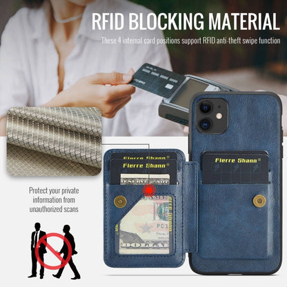 For iPhone 11 Fierre Shann Oil Wax Cow Leather Card Holder Back Phone Case(Blue)