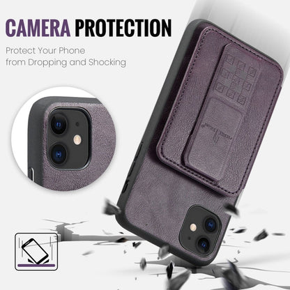For iPhone 11 Fierre Shann Oil Wax Cow Leather Card Holder Back Phone Case(Purple)