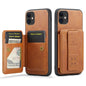 For iPhone 11 Fierre Shann Oil Wax Cow Leather Card Holder Back Phone Case(Brown)