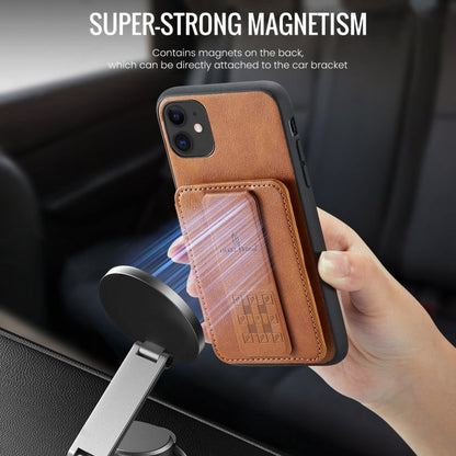 For iPhone 11 Fierre Shann Oil Wax Cow Leather Card Holder Back Phone Case(Brown)