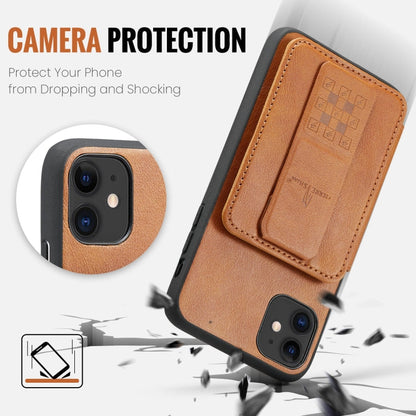 For iPhone 11 Fierre Shann Oil Wax Cow Leather Card Holder Back Phone Case(Brown)