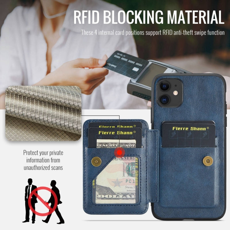 For iPhone 11 Pro Fierre Shann Oil Wax Cow Leather Card Holder Back Phone Case(Blue)