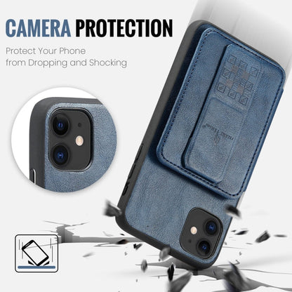 For iPhone 11 Pro Fierre Shann Oil Wax Cow Leather Card Holder Back Phone Case(Blue)