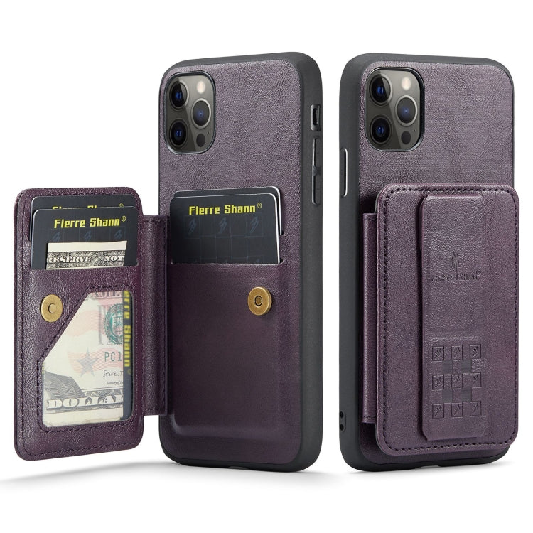 Pour iPhone 11 Pro Étui portefeuille en cuir de vachette ciré Fierre Shann (violet)