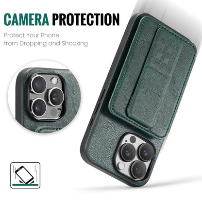 For iPhone 16 Pro Max Fierre Shann Oil Wax Cow Leather Card Holder Back Phone Case(Green)