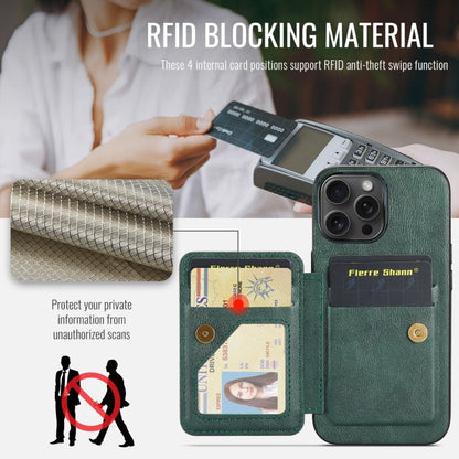 For iPhone 16 Pro Max Fierre Shann Oil Wax Cow Leather Card Holder Back Phone Case(Green)