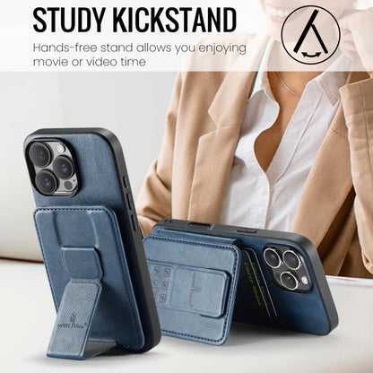 For iPhone 16 Pro Max Fierre Shann Oil Wax Cow Leather Card Holder Back Phone Case(Blue)