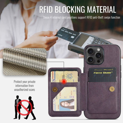 For iPhone 16 Pro Max Fierre Shann Oil Wax Cow Leather Card Holder Back Phone Case(Purple)