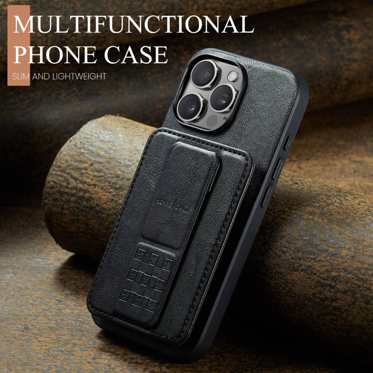 Pour iPhone 16 Pro Fierre Shann, étui de téléphone en cuir de vachette ciré avec porte-cartes arrière (noir)