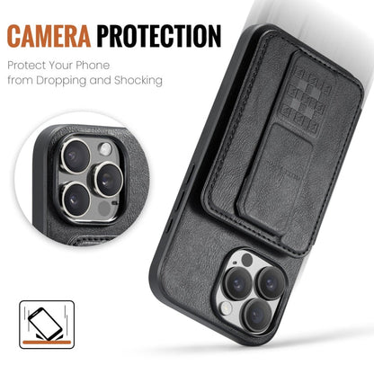 Pour iPhone 16 Pro Fierre Shann, étui de téléphone en cuir de vachette ciré avec porte-cartes arrière (noir)