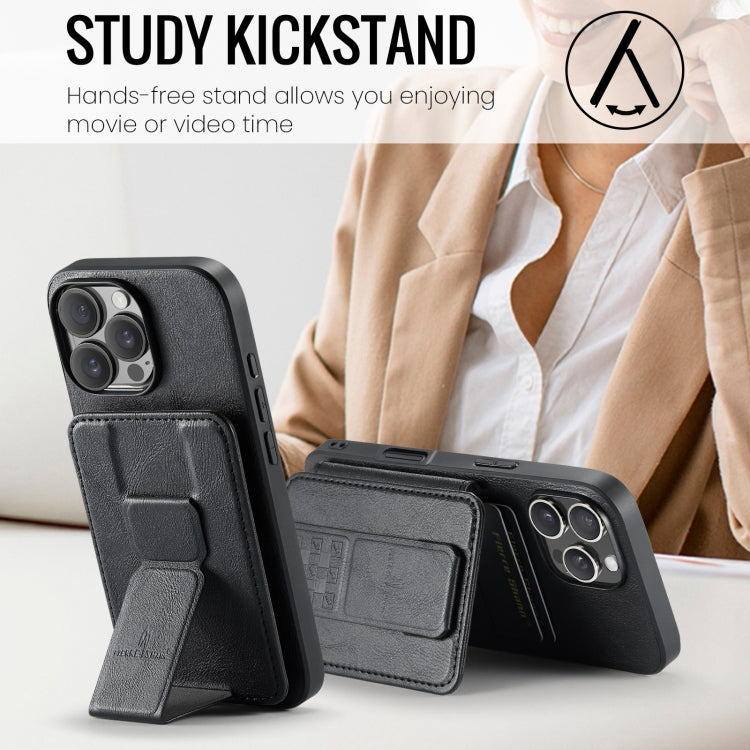 Pour iPhone 16 Pro Fierre Shann, étui de téléphone en cuir de vachette ciré avec porte-cartes arrière (noir)