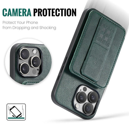 For iPhone 16 Pro Fierre Shann Oil Wax Cow Leather Card Holder Back Phone Case(Green)