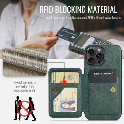 For iPhone 16 Pro Fierre Shann Oil Wax Cow Leather Card Holder Back Phone Case(Green)