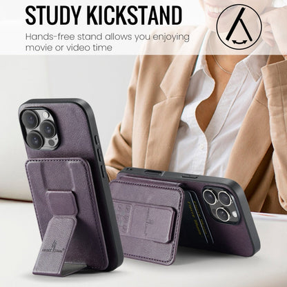 For iPhone 16 Pro Fierre Shann Oil Wax Cow Leather Card Holder Back Phone Case(Purple)