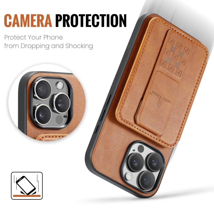 For iPhone 16 Pro Fierre Shann Oil Wax Cow Leather Card Holder Back Phone Case(Brown)