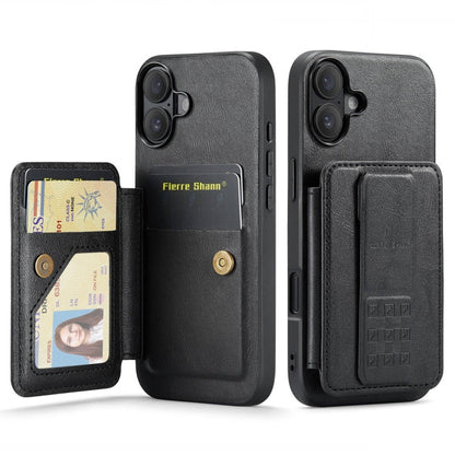 Pour iPhone 16 Plus Fierre Shann en cuir de vachette huilé avec porte-cartes intégré (noir)